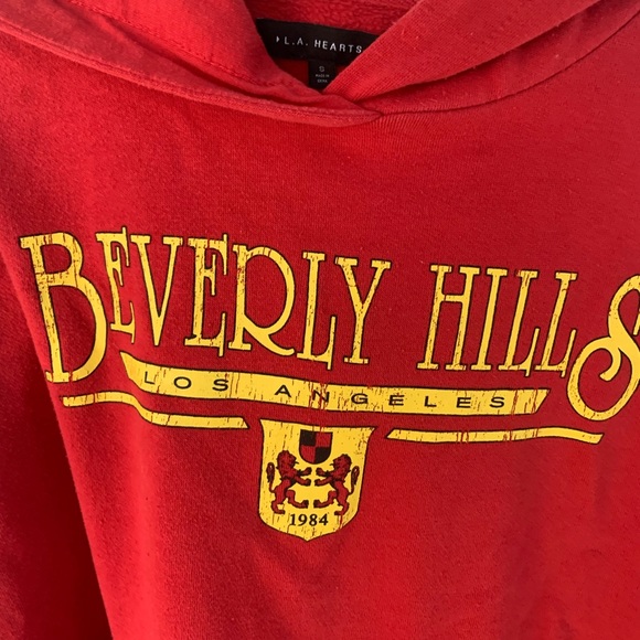 Pacsun Beverly Hills distressed hoodie red size small - Picture 3 of 3